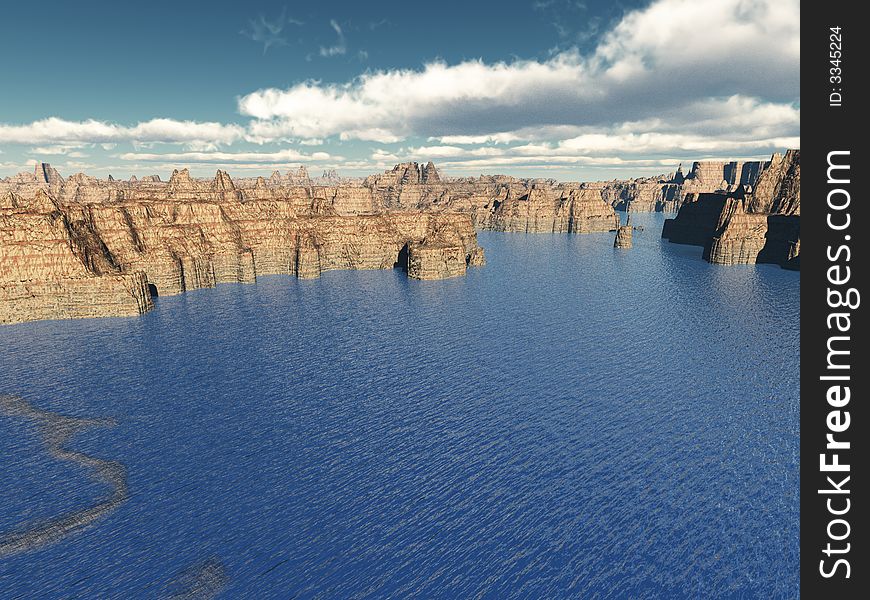 A beautiful clear blue lake in a canyon setting. A beautiful clear blue lake in a canyon setting