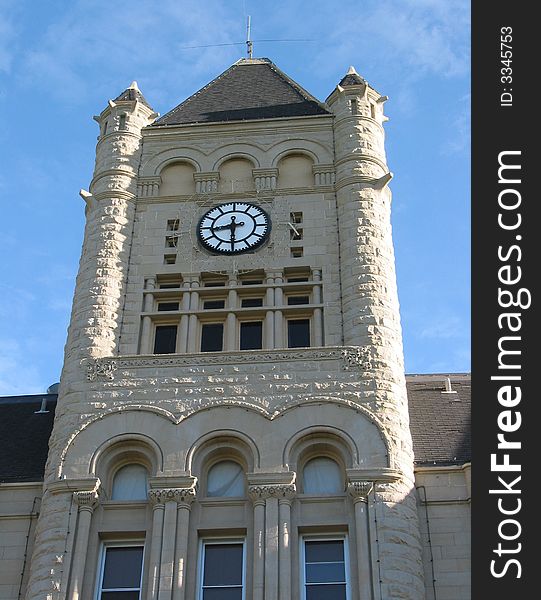 Clock tower of the Gage County, Nebraska, courthouse. Clock tower of the Gage County, Nebraska, courthouse.