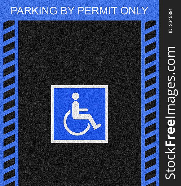 Black asphalt parking space marked with the Handicap symbol and bordered by blue lines. Black asphalt parking space marked with the Handicap symbol and bordered by blue lines.