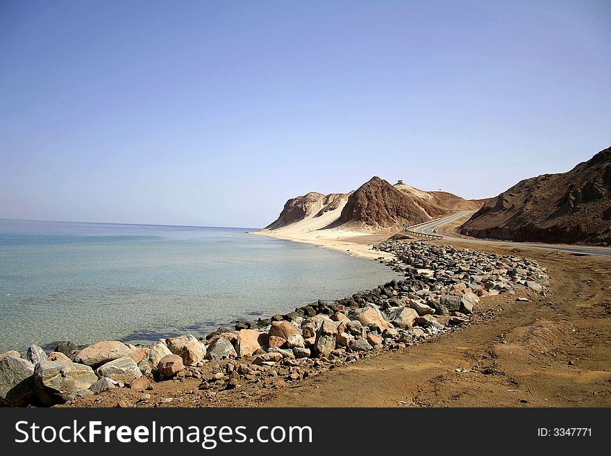 Winding road and hills, red sea, sinai, egypt