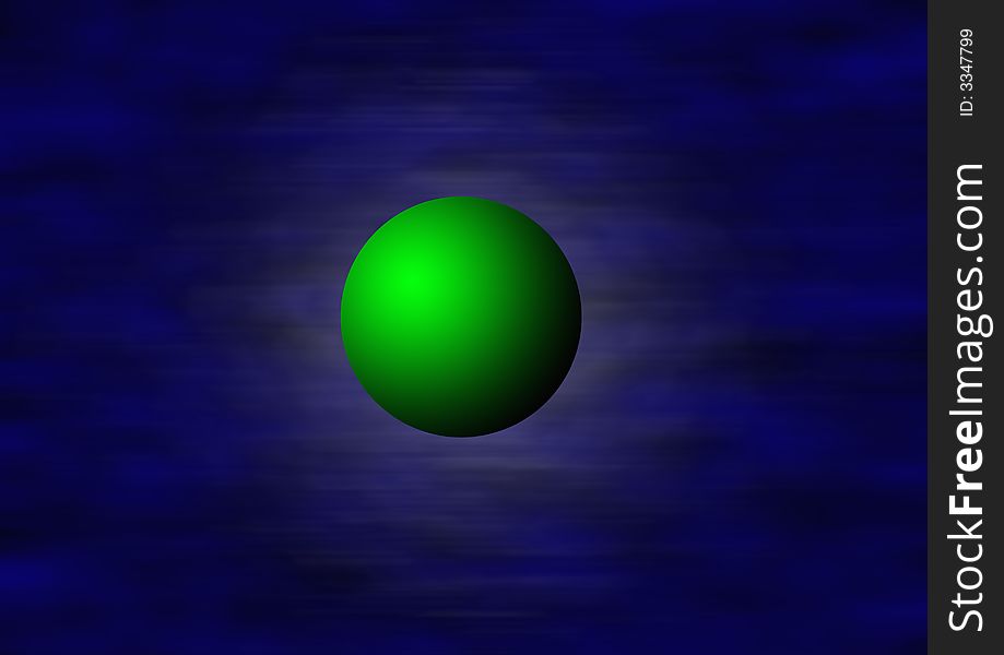 Darkblue blurred background with a levitating green ball in front. Darkblue blurred background with a levitating green ball in front