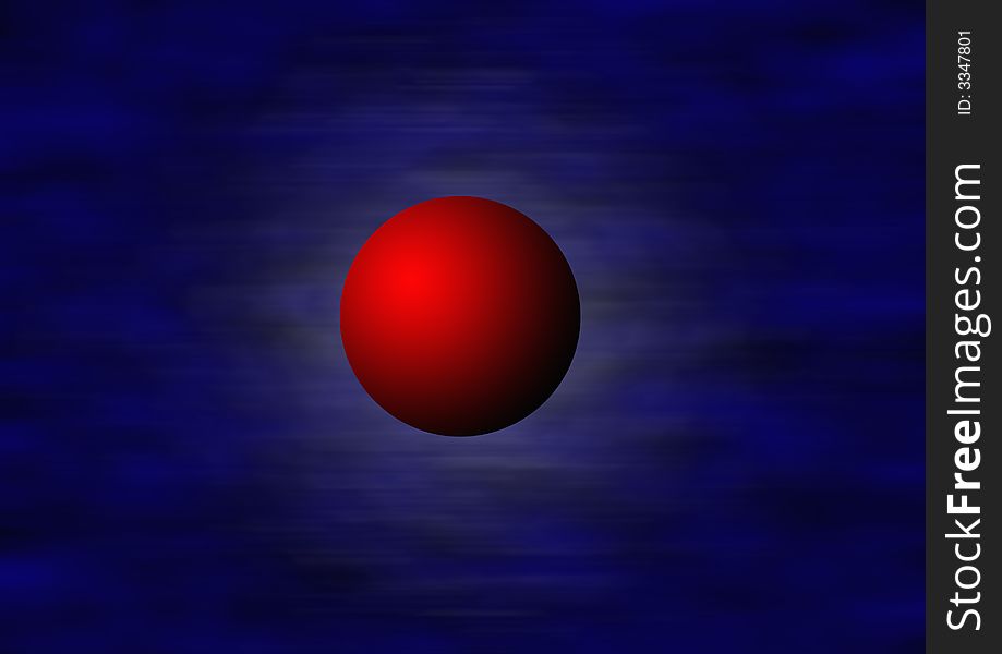 Darkblue blurred background with a levitating  red ball in front. Darkblue blurred background with a levitating  red ball in front