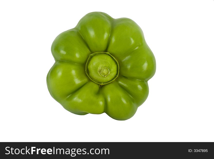 Pepper like a flower. green paprika from above. isolated on white.