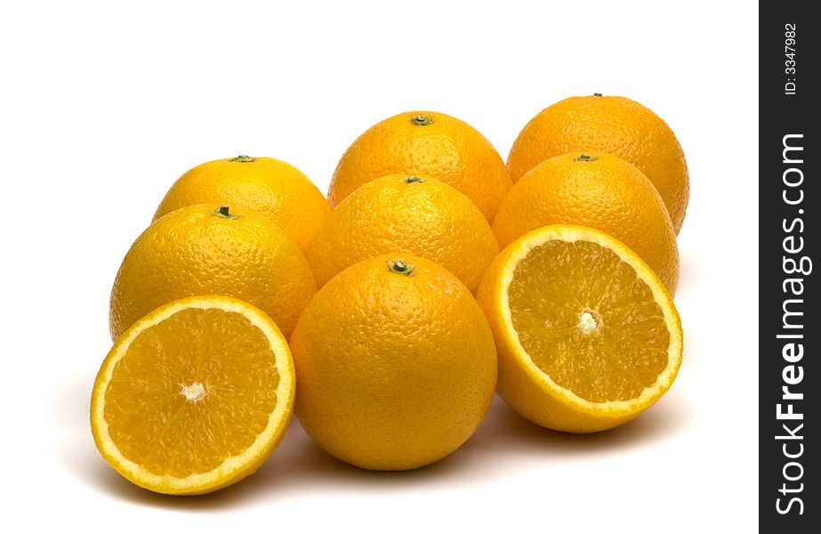 Fresh oranges on white background