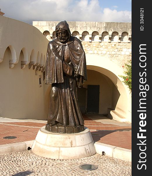 Statue of Francois Grimaldi, monk founder of Grimaldi's dynasty in 1297 took the fortress with a subterfuge. Statue of Francois Grimaldi, monk founder of Grimaldi's dynasty in 1297 took the fortress with a subterfuge