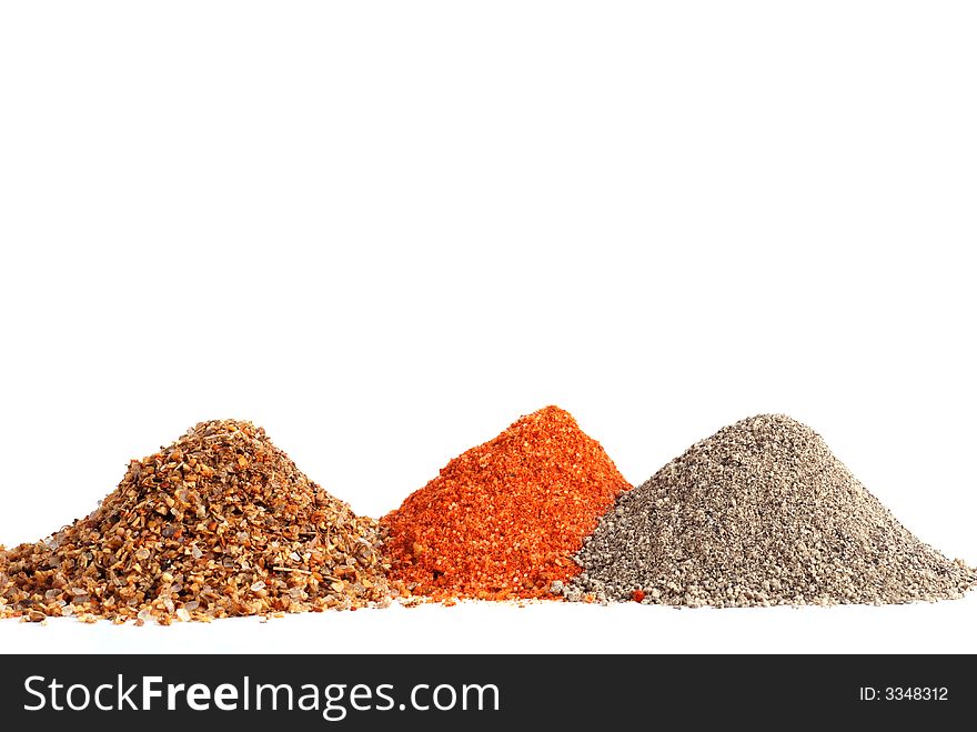 Different spices on white background, three species