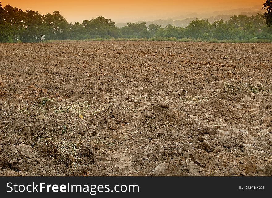 Spring plouged field ready to sow