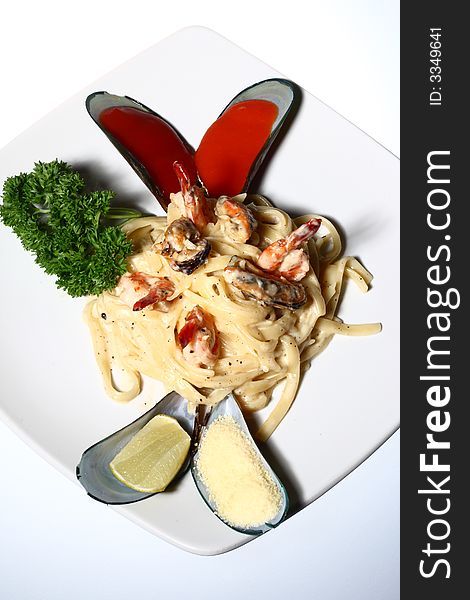 The famous Italian food mixed with prawn. The famous Italian food mixed with prawn
