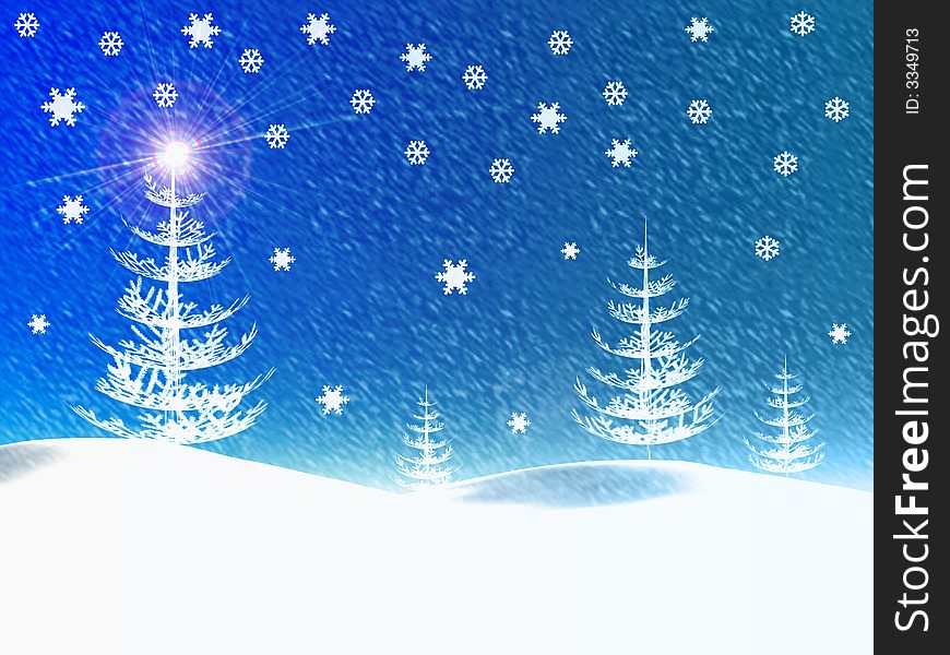 Winter and blue background,snow and winter,tree and snowflake