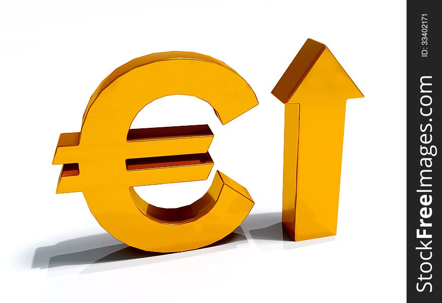 Euro Currency increase 3D image white background