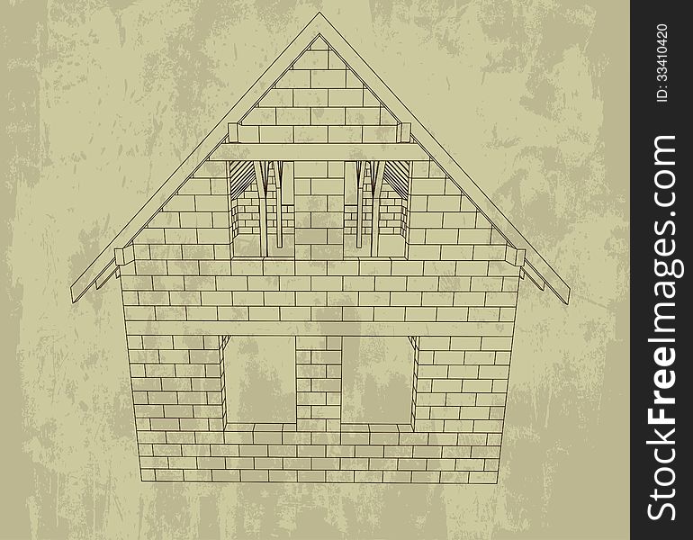 Bricked house line drawing grunge plan illustration