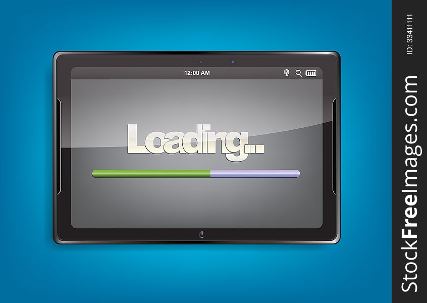 Tablet computer with a loading bar on the screen. Tablet computer with a loading bar on the screen.