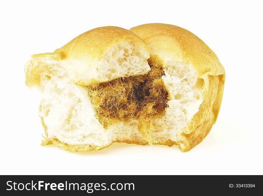 Inside of shredded pork bun filling on white background. Inside of shredded pork bun filling on white background