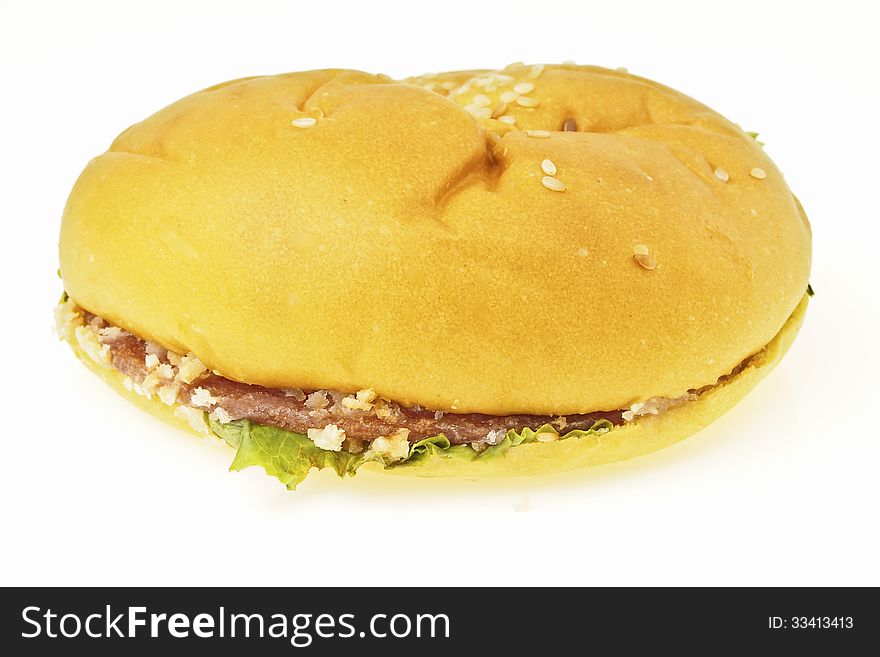 Flat and pound bolona burger bun on white background. Flat and pound bolona burger bun on white background