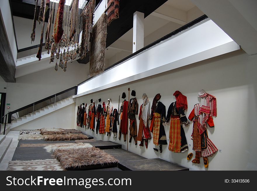 Bulgarian traditional Rhodope folk staff in museum in Smolyan,. Bulgarian traditional Rhodope folk staff in museum in Smolyan,