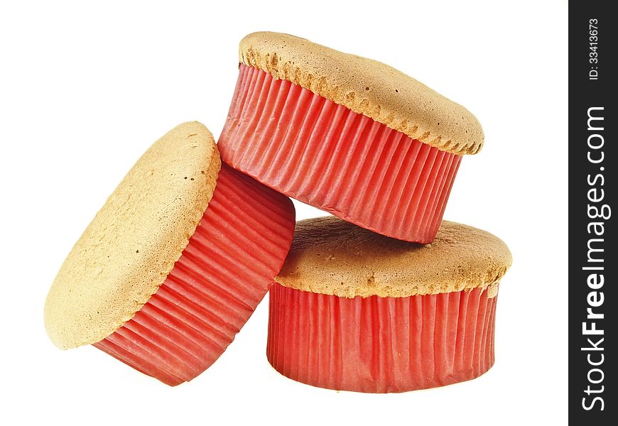 Step stack of three sponge cake on white background. Step stack of three sponge cake on white background