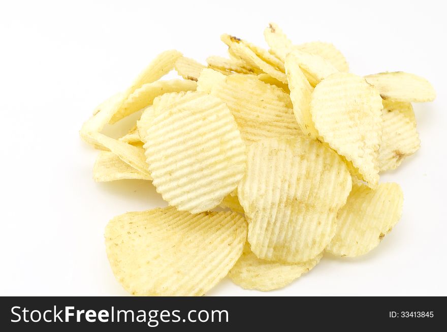 Snack potato chips isolated on white