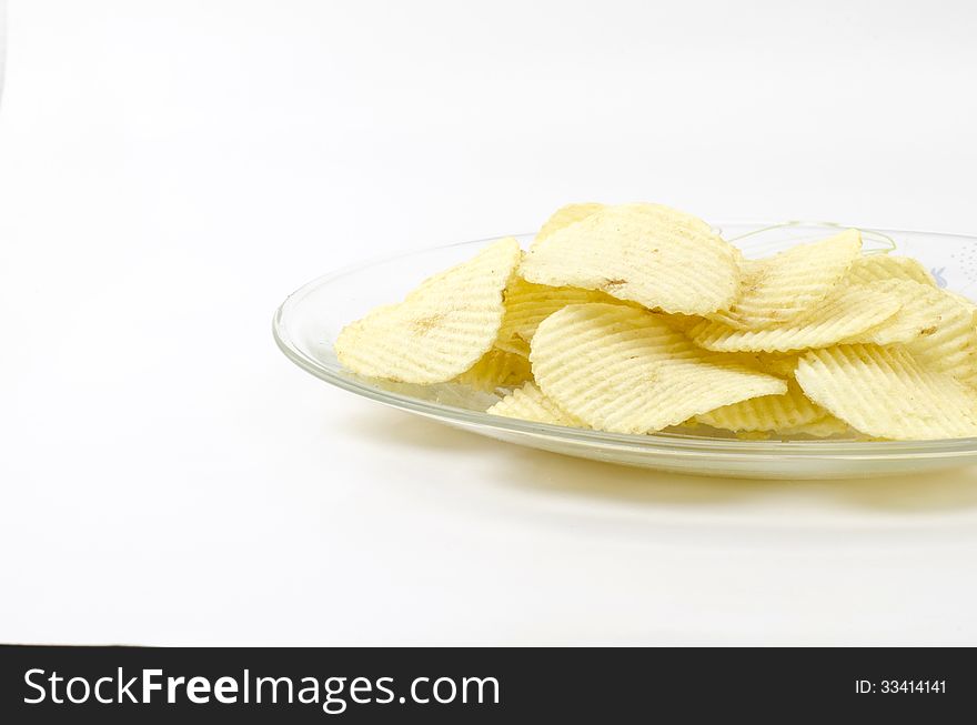 Snack potato chips isolated on white background