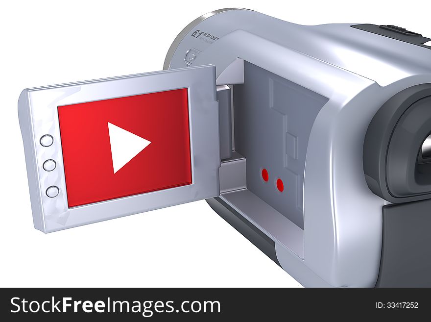Digital Video Camera and facing screen. Clipping paths of camera and screen included.