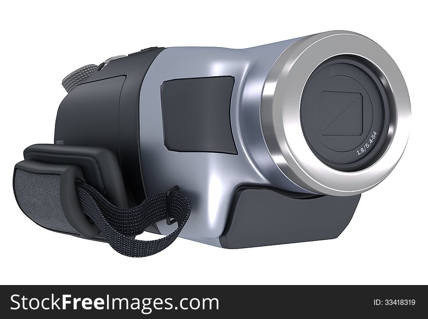 Digital Video Camera and facing screen. Clipping paths of camera and screen included.