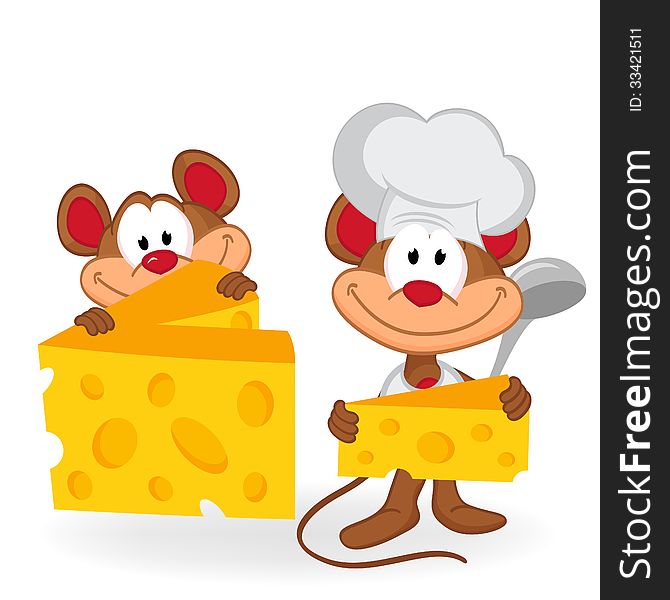 Mouse cook with cheese - vector illustration