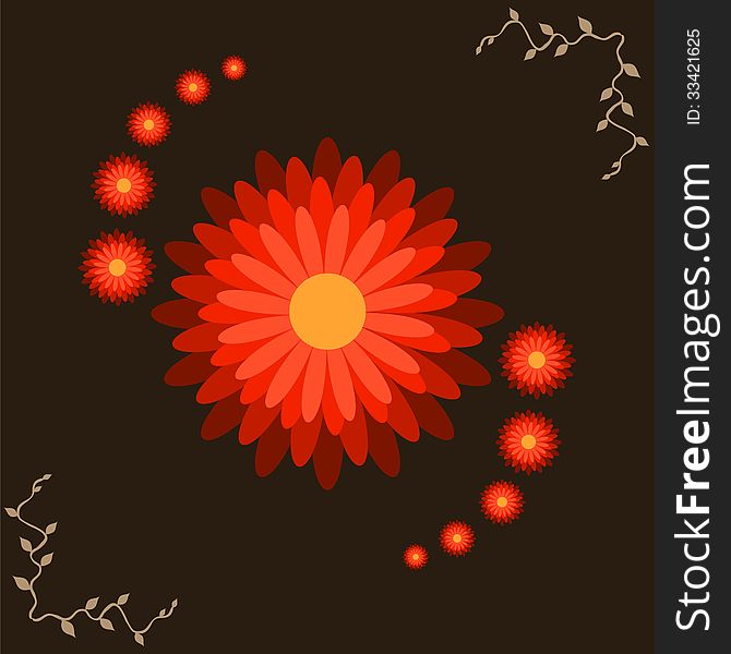 Many flowers on a brown background. Vector illustration