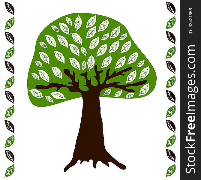 Tree with white leaves on green. Vector illustration