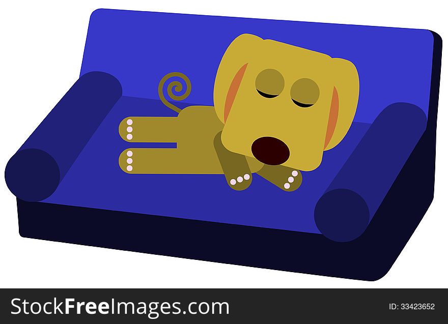 A cartoon illustration of a sleeping dog on a couch. A cartoon illustration of a sleeping dog on a couch