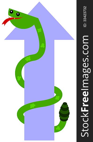 A cartoon snake coiling around an upward arrow. A cartoon snake coiling around an upward arrow