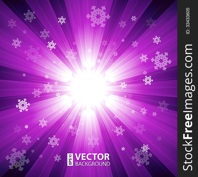 Purple color burst of light with snowflakes illustration