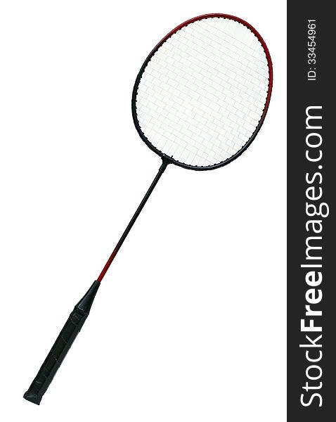 Badminton racket over a white background