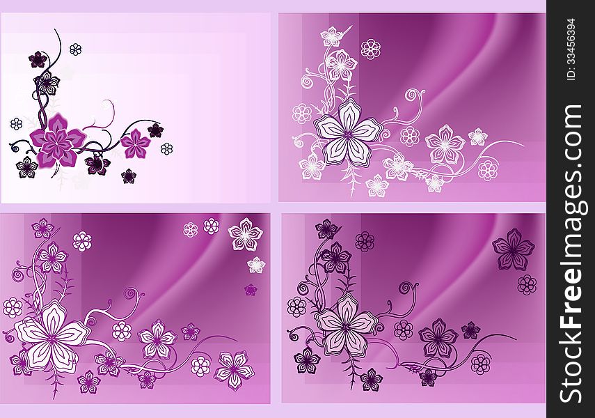 Floral pattern on a pink and purple background with a place for an inscription. Floral pattern on a pink and purple background with a place for an inscription