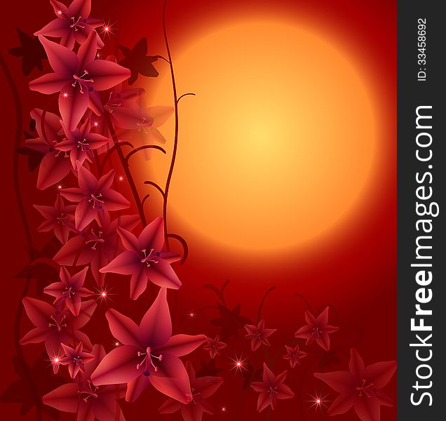 Illustration of red flowers, background, vector EPS10, clip-art