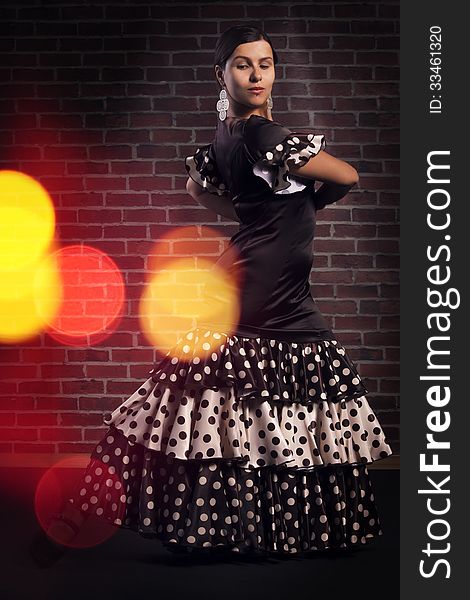 Flamenco Dancer In Dress With Polka Dots