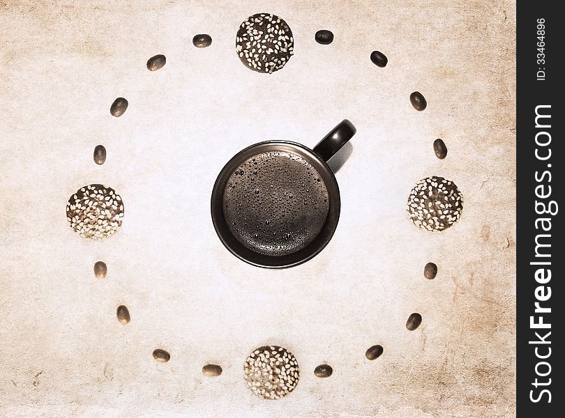 Artwork  In Grunge Style, Coffee Clock