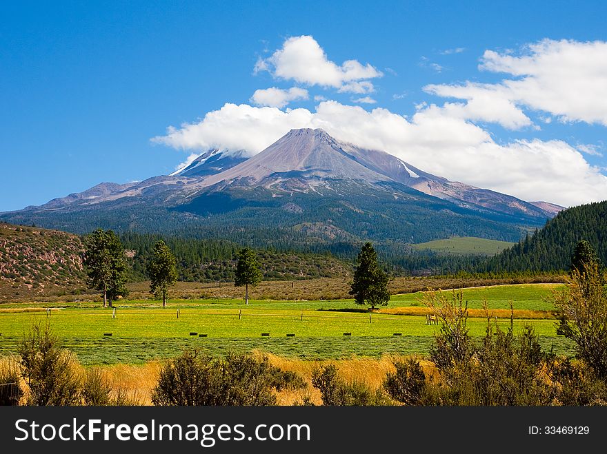 Clouds on top of Mount Shasta, California