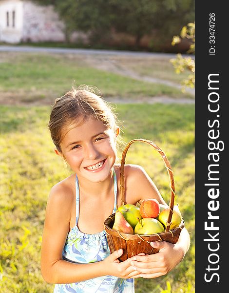 child with fruits-cheerful girl