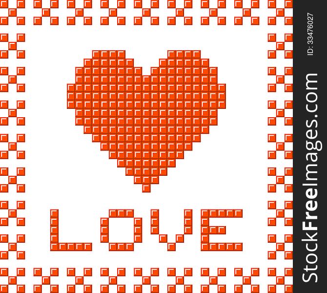 Love heart made out of red pixel blocks. Assets are separated on separate layers. Love heart made out of red pixel blocks. Assets are separated on separate layers