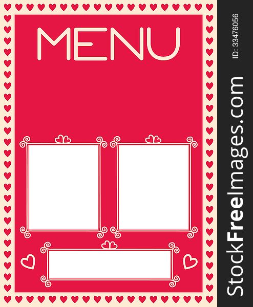 Valentine's menu template. Setup for A4. Assets are separated layers. Valentine's menu template. Setup for A4. Assets are separated layers