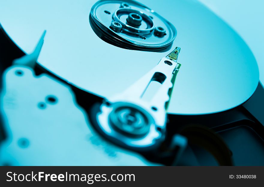 Close up of hard disk with abstract reflection