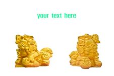 Couple Of Chinese Golden Lion Statues Stock Images