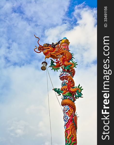 Chinese dragon in the chinese temple and blue sky