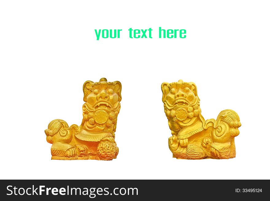 Couple of chinese golden lion statues