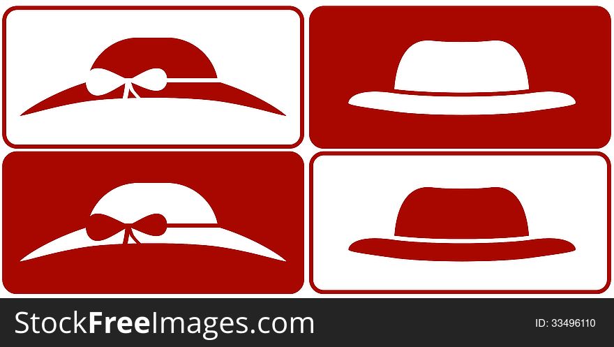 Set isolated female and male hats. Set isolated female and male hats