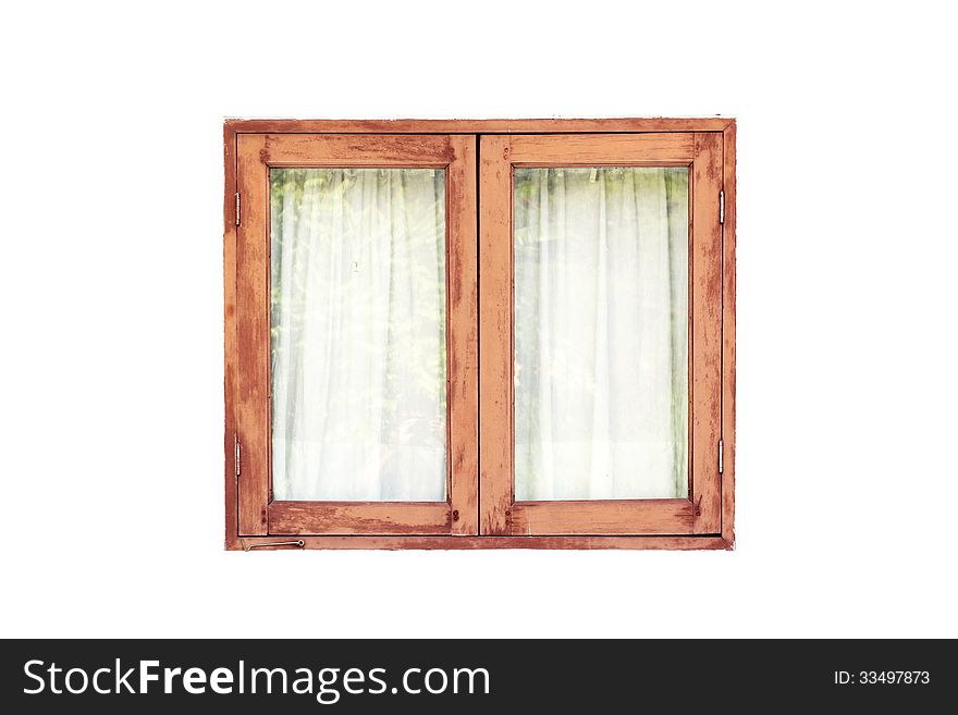 Old wooden window on white wall