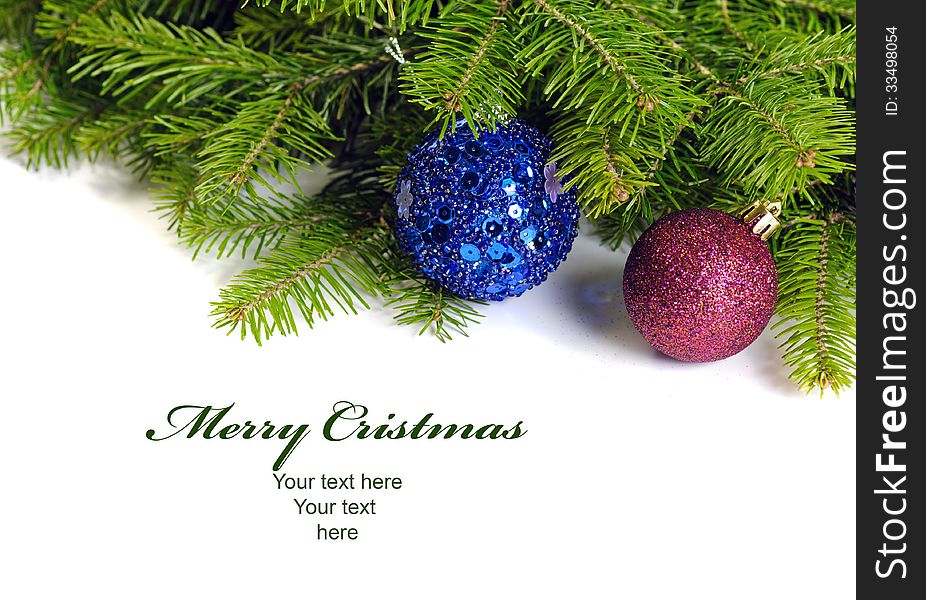 Two christmas decoration balls with pine tree. Two christmas decoration balls with pine tree