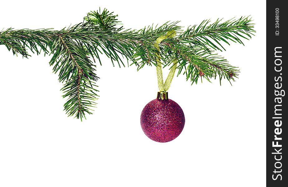 Christmas tree branch with decoration ball. Christmas tree branch with decoration ball