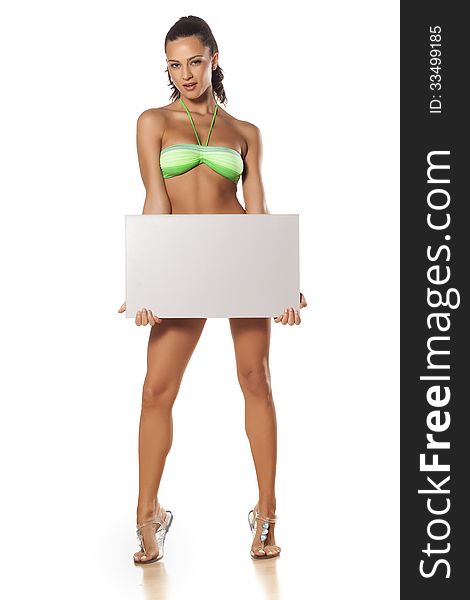 Advertising girl in bikini