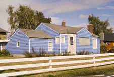 Blue House White Fence Stock Photos Blue House White Fence Stock Photos