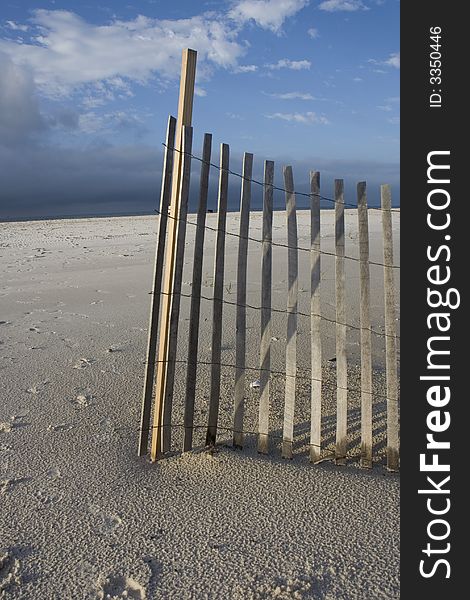 Sand dune and protective barrier on beach. Sand dune and protective barrier on beach